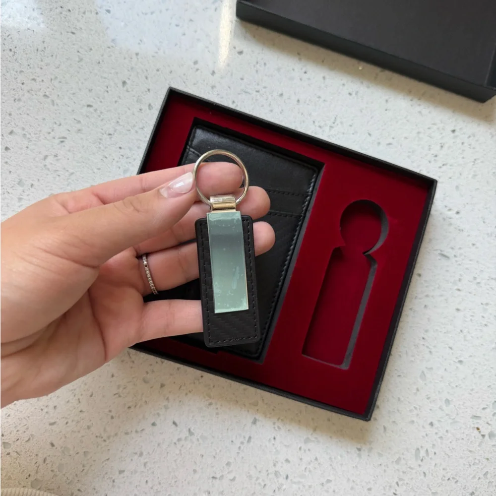 NWT Black Leather Wallet and Keychain Set for Men